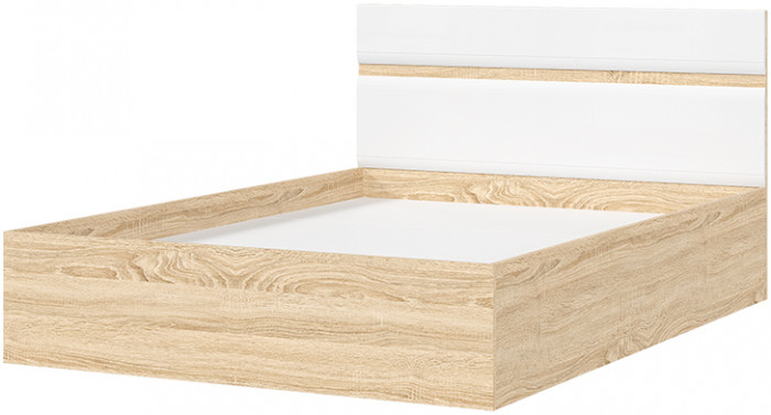 ЛИБЕРТИ КР 01 Кровать 1,4 (1432х900х2032) Фасад МДФ БЕЛЫЙ ГЛЯНЕЦ/Корпус ДУБ СОНОМА
