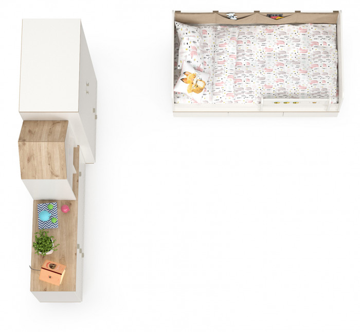 Эйп Детская № 1, цвет белый/дуб белый, сп. м. 800х1600 мм., б/м, основание есть, максимальная нагрузка 80 кг., рекомендуемая высота матраса 120 мм.