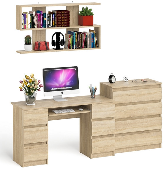 Мори компьютерный стол МС-2 + Комод МК800.4 + Полка 1200, дуб сонома