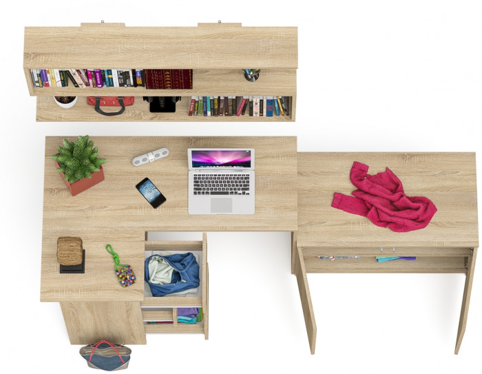 Мори Стол компьютерный МС-16 левый + Тумба МА900.1 + Полка 1200, цвет дуб сонома, ШхГхВ 214,8х84,9х209,6 см., НЕ универсальная сборка