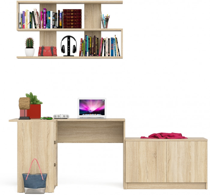 Мори Стол компьютерный МС-16 левый + Тумба МА900.1 + Полка 1200, цвет дуб сонома, ШхГхВ 214,8х84,9х209,6 см., НЕ универсальная сборка