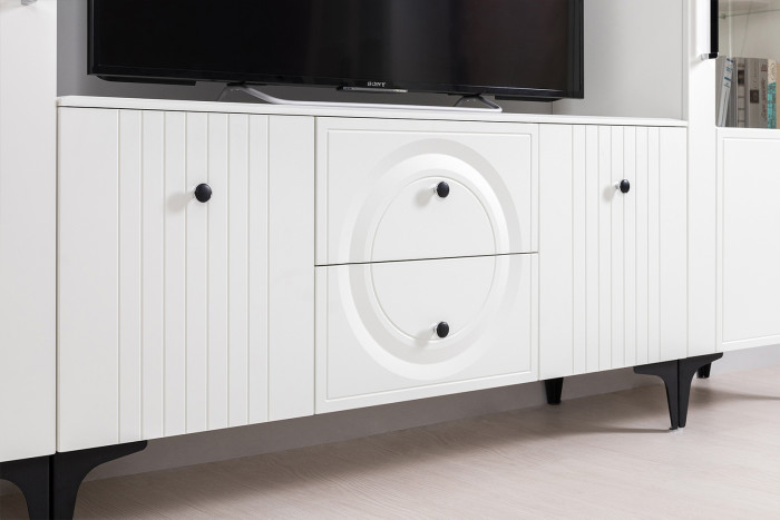 Валенсия Гостиная № 070, ЛДСП белый шагрень/МДФ белый шагрень