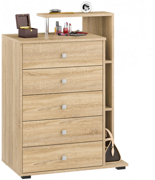 Камелия спальня № 5 Кровать 1400 + Две тумбы + Комод + Зеркало, дуб сонома