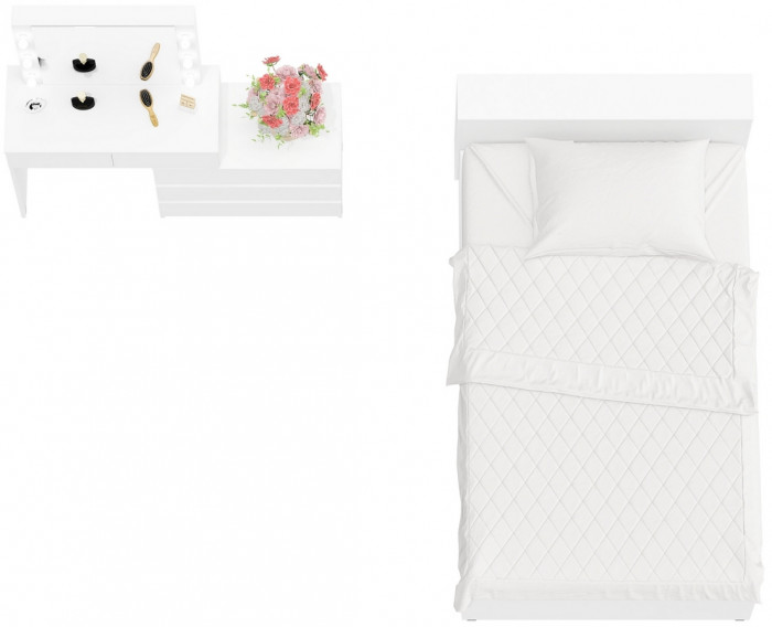 Ксения Кровать с ящиками 1200 + Стол косметический с подсветкой 110, белый