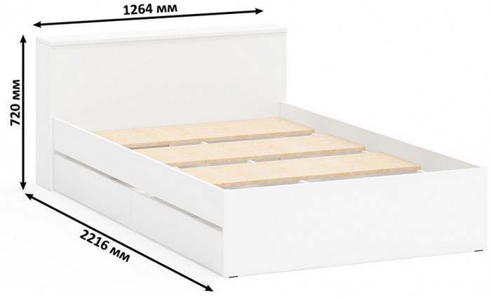 Ксения Кровать с ящиками 1200 + Стол косметический с подсветкой 110, белый