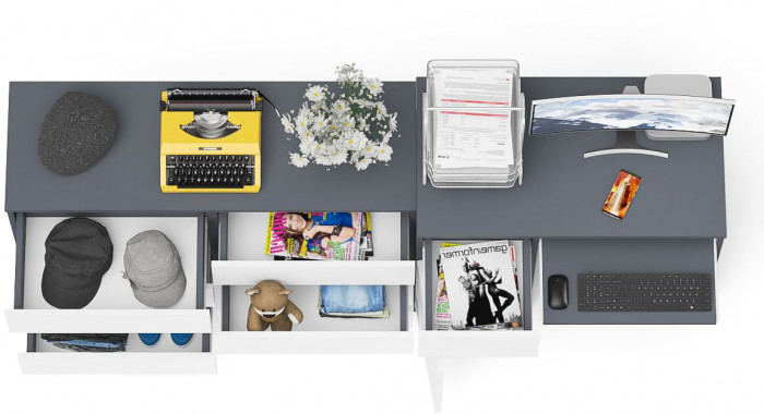 Мори компьютерный стол МС-1 левый + Комод МК1200.6, графит/белый