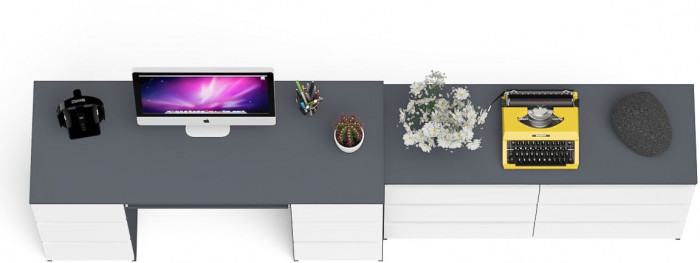 Мори компьютерный стол МС-2 + Комод МК1200.6, графит/белый