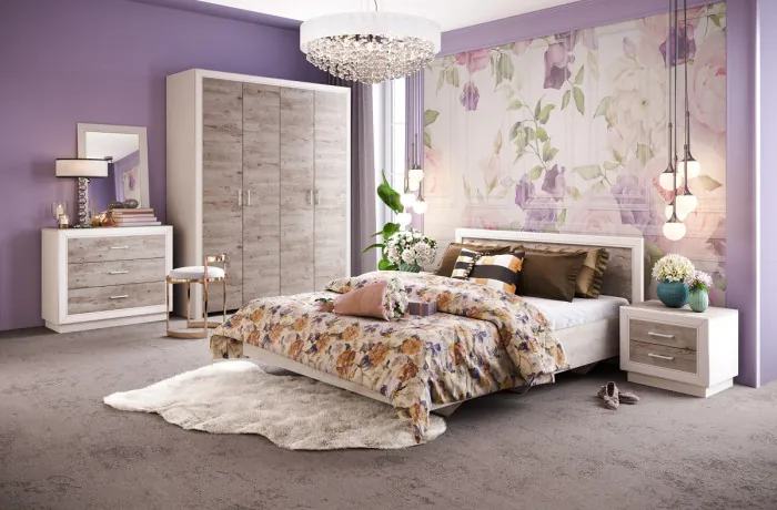 Кровать двуспальная 160х200 "Эстель" - Дуб полярный/Сосна натуральная