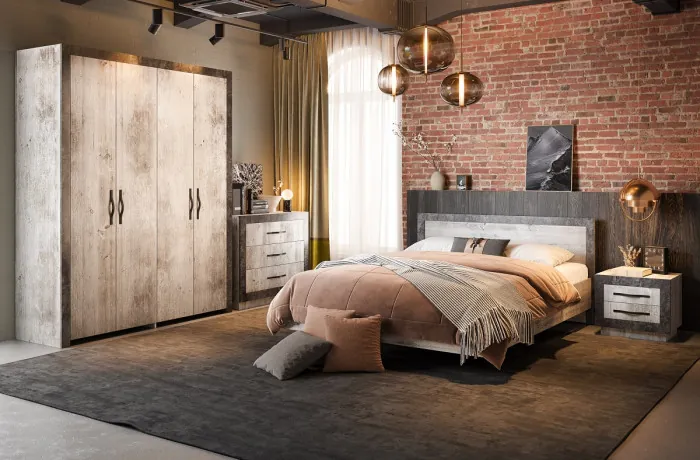 Кровать двуспальная 160х200 "Эстель" - Сосна шале/Бетон спаркс