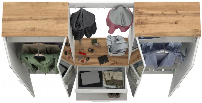 Октава Прихожая 26, белый шагрень/дуб крафт золотой/фасады МДФ белый шагрень