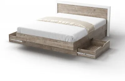 Кровать двуспальная 160х200 "Эстель-1" с ящиками - Дуб полярный/Сосна натуральная