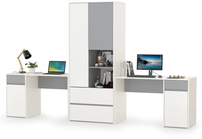 Торонто Компоновка № 17, цвет белый шагрень/стальной серый, ШхГхВ 320х53,1х195,7 см., универсальная сборка