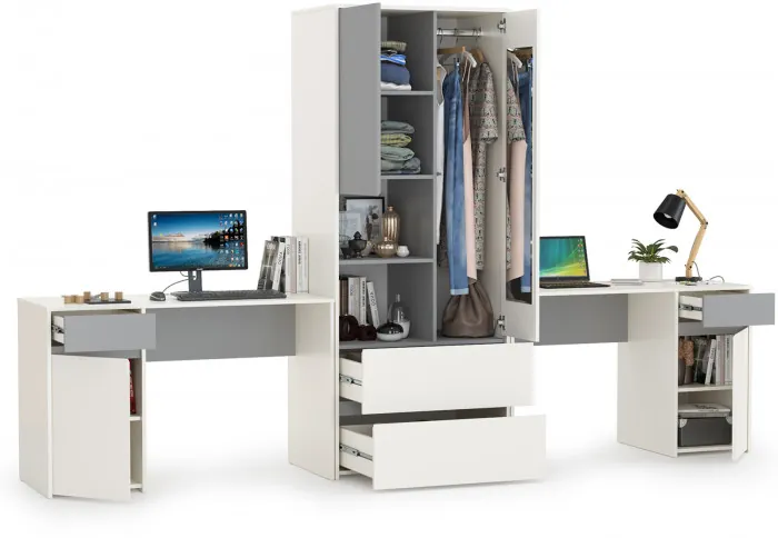 Торонто Компоновка № 17, цвет белый шагрень/стальной серый, ШхГхВ 320х53,1х195,7 см., универсальная сборка