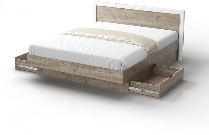 Кровать двуспальная 160х200 "Эстель-1" с ящиками - Сосна шале/Бетон спаркс