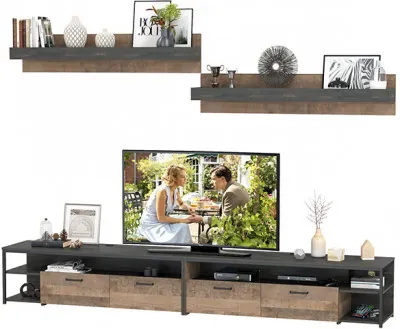 Трувор 13.70 Тумба под ТВ + 13.70 Тумба под ТВ + 15.60 Полка + 15.60 Полка, цвет дуб гранж песочный/интра, ШхГхВ 299,6х45,4х195 см., универс. сборка
