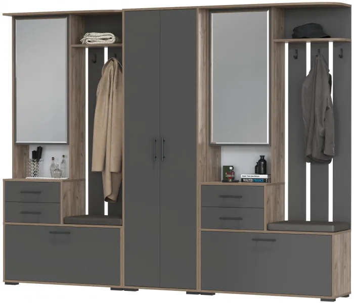 Прихожая Домино 3, дуб крафт табачный/графит