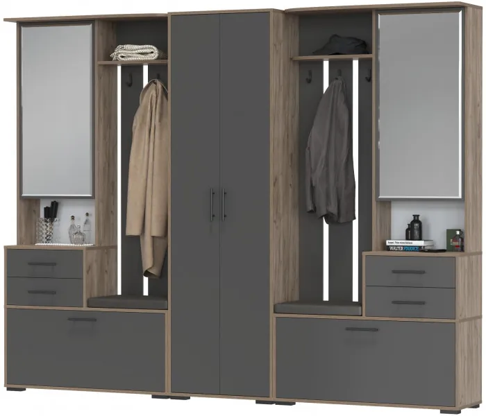 Прихожая Домино 3, дуб крафт табачный/графит