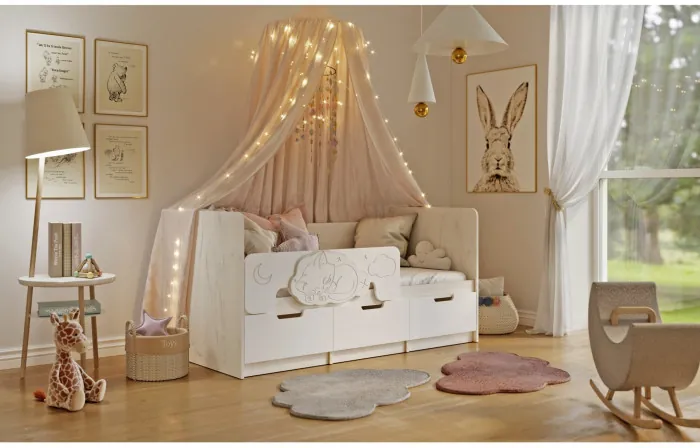 Юниор-4 Кровать 80х180 (Шарли бриз, Крафт белый)