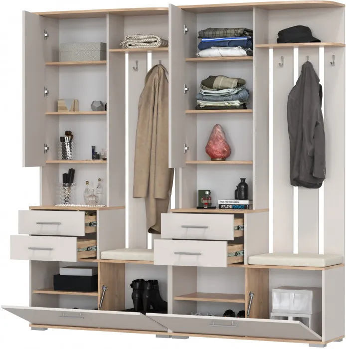 Два шкафа с вешалкой Домино 2-3431дкз/к.с, цвет дуб крафт золотой/кашемир серый, ШхГхВ 200х36х202 см., универсальная сборка