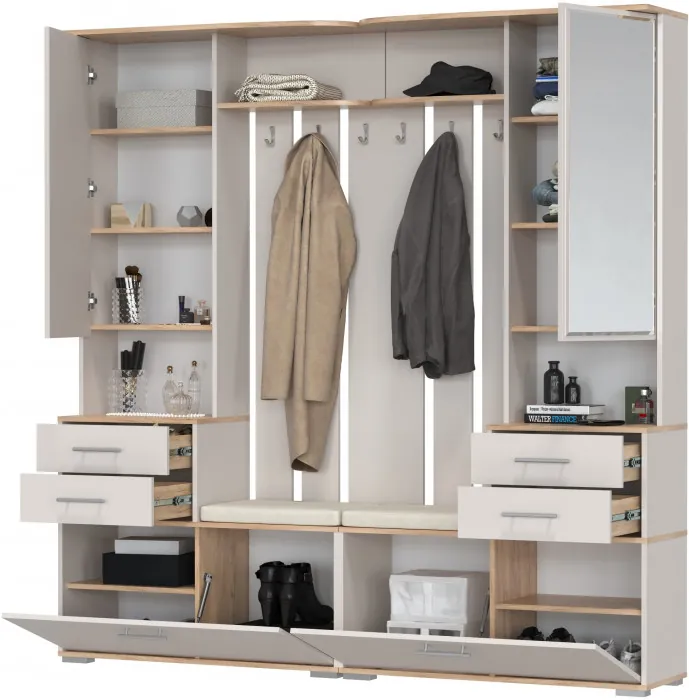 Два шкафа с вешалкой Домино 2-3431дкз/к.с, цвет дуб крафт золотой/кашемир серый, ШхГхВ 200х36х202 см., универсальная сборка