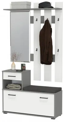 Лира ГК Прихожая 1 2-0714+2-3814 Тумба под обувь + Вешалка с зеркалом, цвет графит/белый, ШхГхВ 100х33х185 см., универсальная сборка