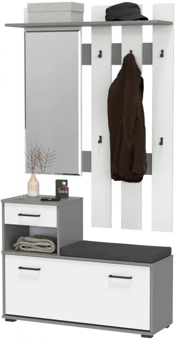 Лира ГК Прихожая 1 2-0714+2-3814 Тумба под обувь + Вешалка с зеркалом, цвет графит/белый, ШхГхВ 100х33х185 см., универсальная сборка