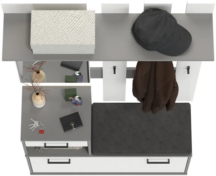 Лира ГК Прихожая 1 2-0714+2-3814 Тумба под обувь + Вешалка с зеркалом, цвет графит/белый, ШхГхВ 100х33х185 см., универсальная сборка