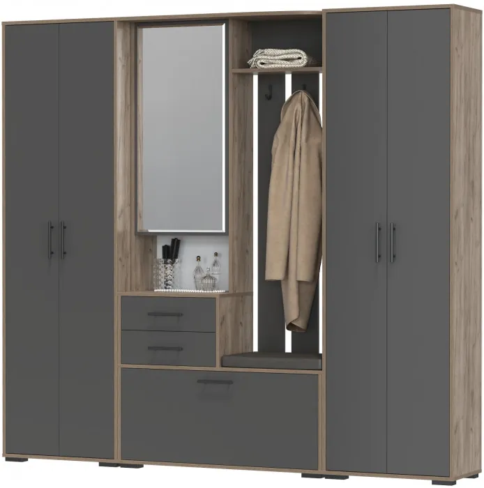 Прихожая Домино 4, дуб крафт табачный/графит