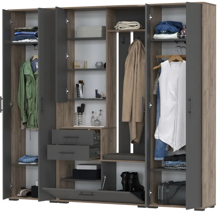 Прихожая Домино 4, дуб крафт табачный/графит