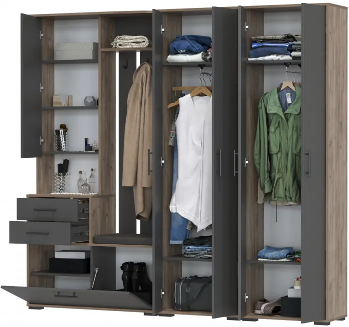 Прихожая Домино 4, дуб крафт табачный/графит