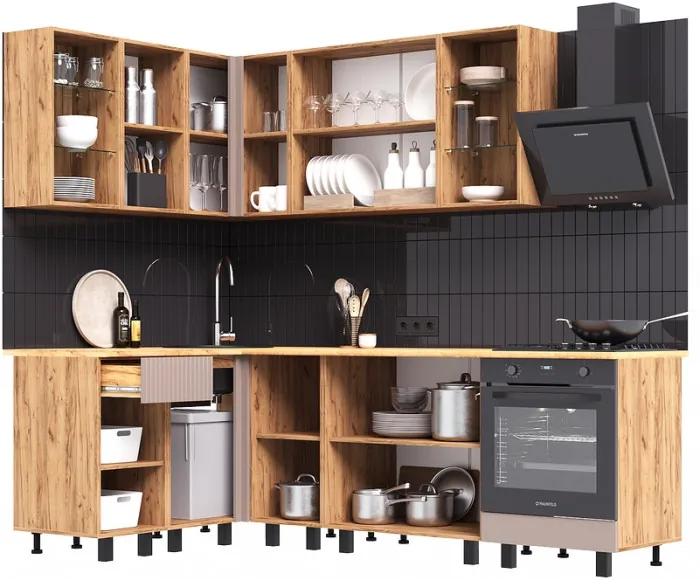 Угловая кухня Оливия NEW 1,4х2,4м, Крафт золотой/Холст латте