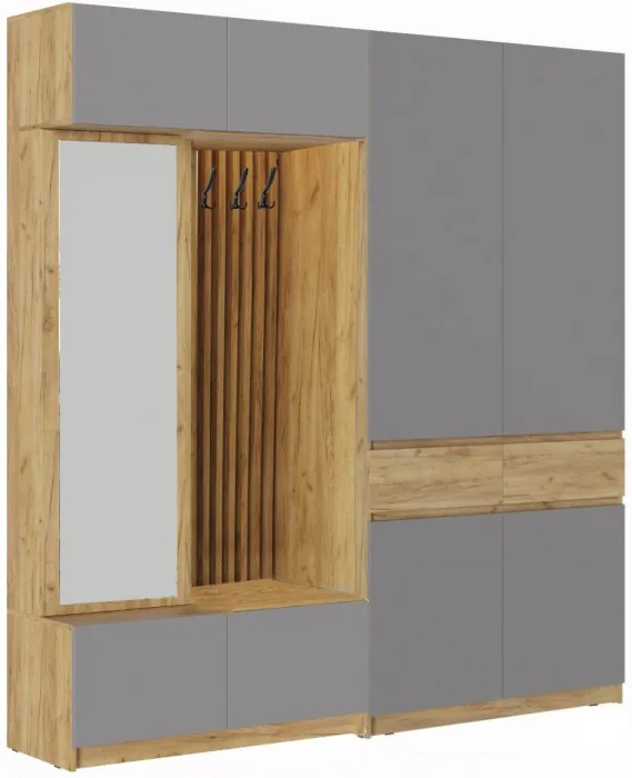 Модульная прихожая Роджина, композиция 2 (Белый глянец, Дуб Крафт Золотой)