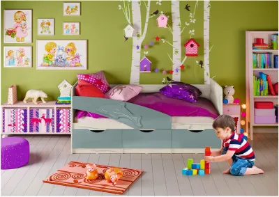 Детская кровать Дельфин 80х160 (Крафт белый, Шарли бриз)