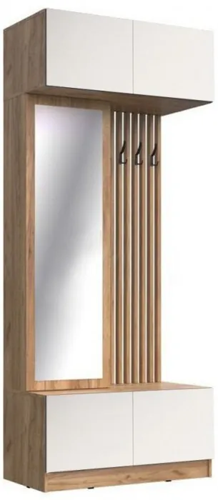 Модульная прихожая Роджина, композиция 1 (Белый глянец, Дуб Крафт Золотой)