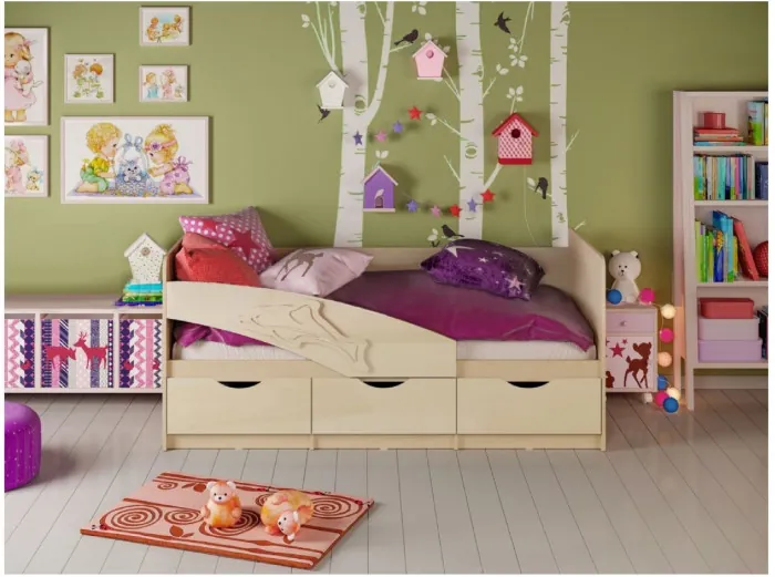 Детская кровать Дельфин 80х180 (Шарли бриз, Крафт белый)