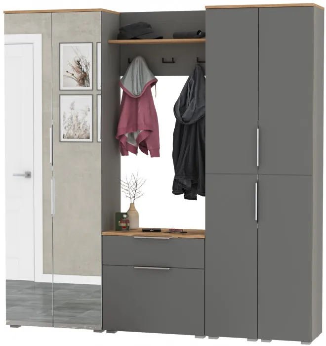 Октава Прихожая 29, серый графит/дуб крафт золотой/фасады МДФ серый графит
