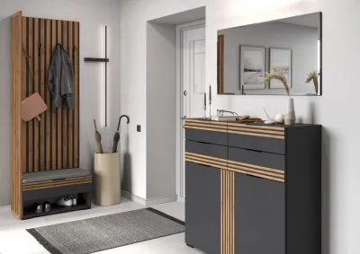 Модульная Прихожая Нао, набор №5, Графит/Графит, Дуб вотан, Симпл 27