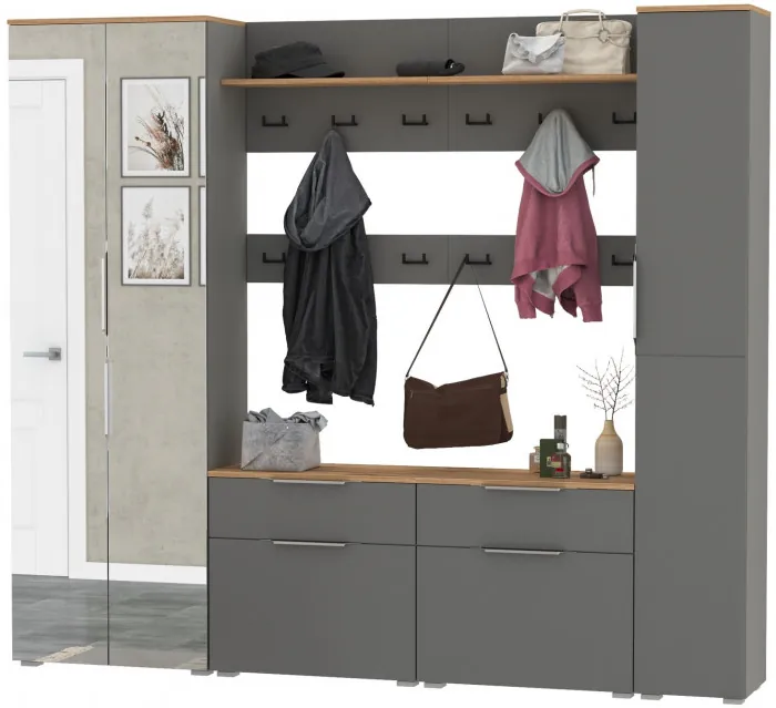 Октава Прихожая 33, серый графит/дуб крафт золотой/фасады МДФ серый графит