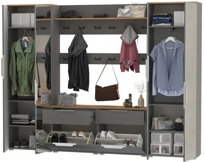 Октава Прихожая 36, серый графит/дуб крафт золотой/фасады МДФ серый графит