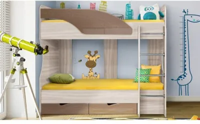 Двухъярусная кровать Бриз-5 80х190 Волна/Ясень шимо светлый/Шоколад