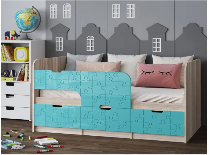 Детская кровать Юниор-9, 80х180 (Цитрус глянец, Ясень шимо светлый)