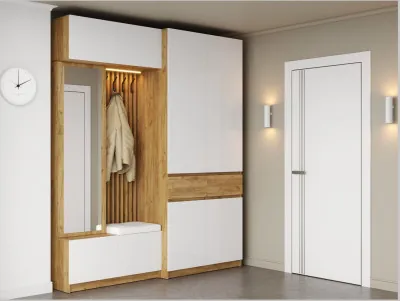 Модульная прихожая Бостон МДФ, крафт золотой/белый глянец (Дуб Крафт Золотой, Белый глянец)