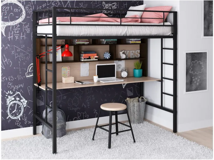 Кровать-чердак Севилья 1.2 (Дуб молочный, Серый)