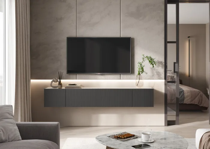 Оскар Тумба ТВ графит софт NEW/ дуб крафт белый