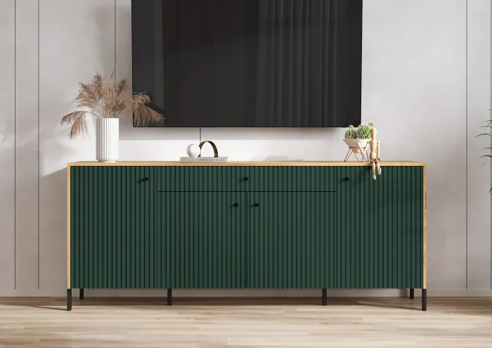Оливия Комод дуб крафт/браш мени грин (металл)