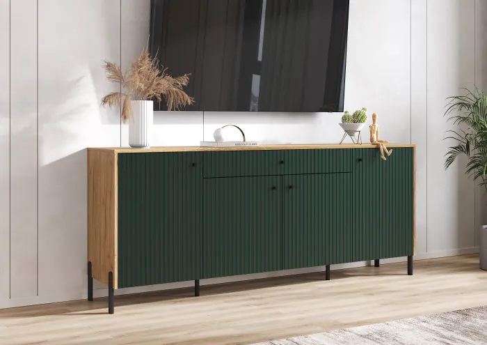 Оливия Комод дуб крафт/браш мени грин (металл)