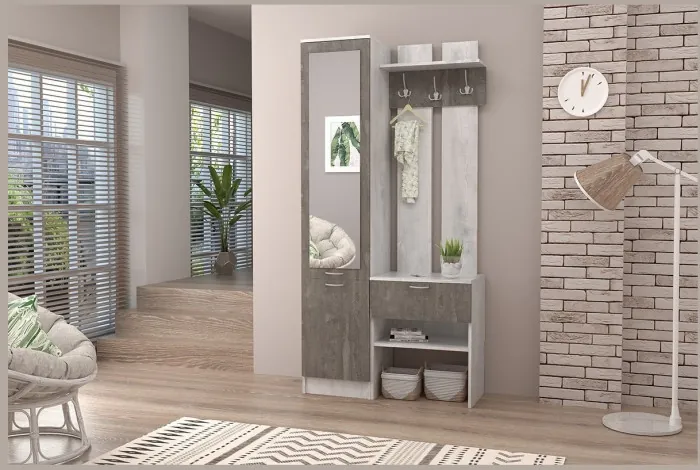 Прихожая Иннэс-3 (Белый глянец/Бетон Светлый)