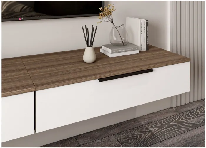 МС Роза Тумба подвесная 900.2, Ройс+ ручка скоба, Орех Франклин карамель/Белый софт