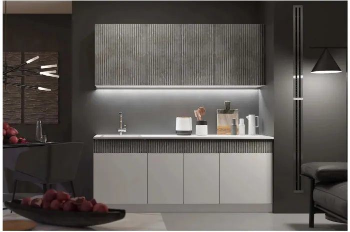 Кухня МДФ Оливия 2000 Белый снег софт / Графит софт/Антарес