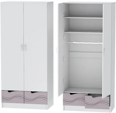 Детский Шкаф 2-х створчатый Бриз МДФ, Белый/Ирис (Волна)